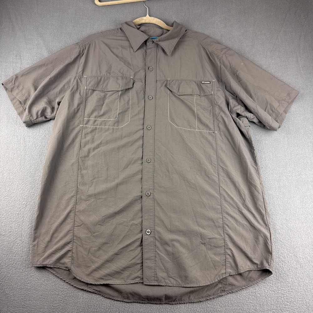 Columbia Shirt Men's XL Gray Omni-Shade Short Sleeve Fishing Hiking Outdoor PFG